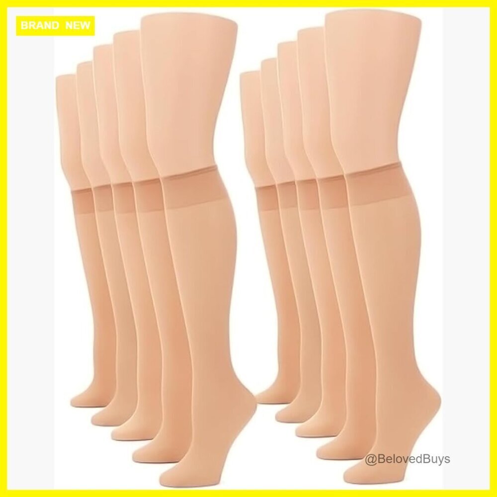 12 Pairs Women's Sheer Knee High Nylon Stockings Reinforced Toe